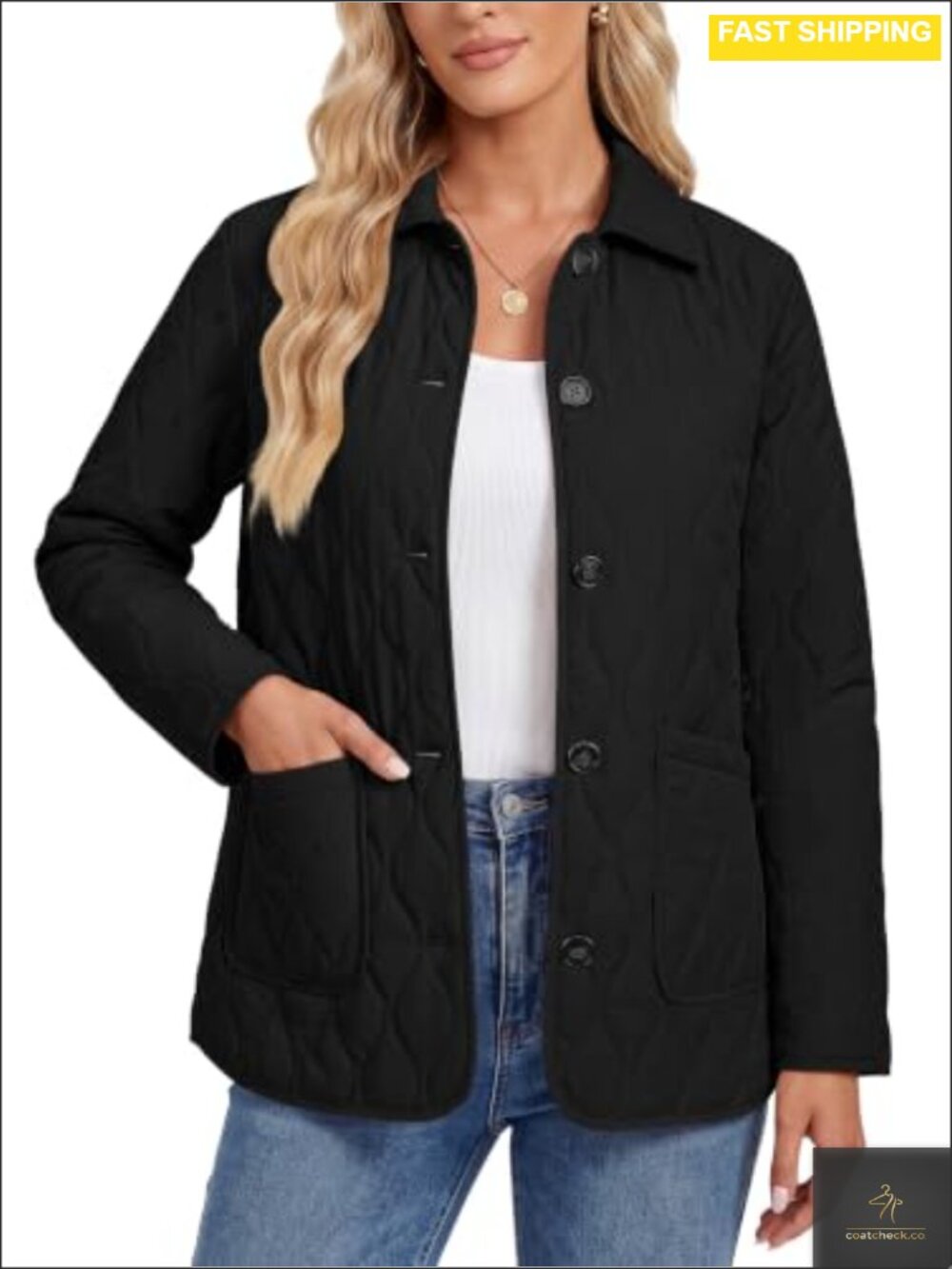 Women's Lightweight Quilted Jacket Button Down Long Sleeve Coat